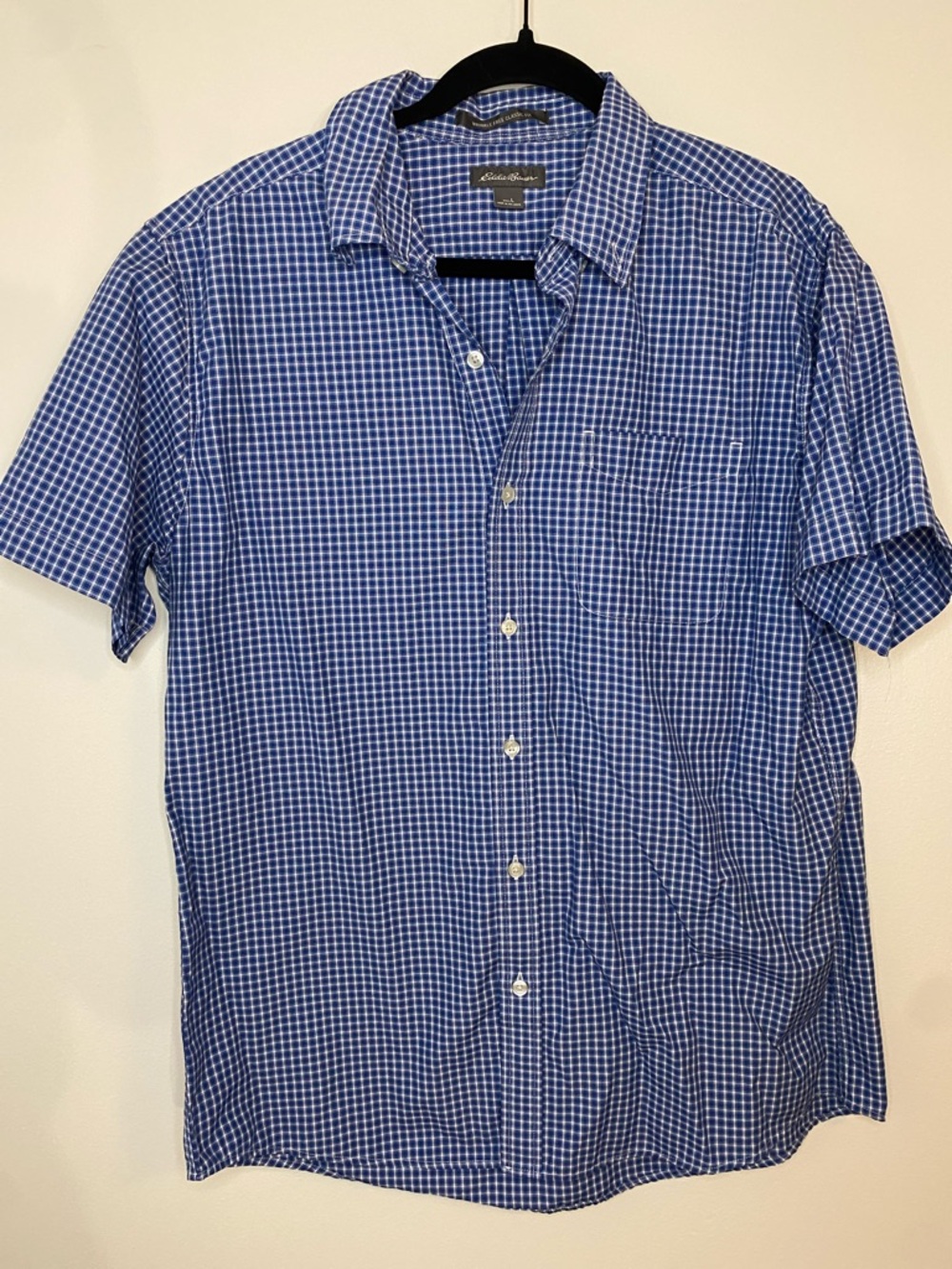 Eddie Bauer Blue White Checked Plaid Short-Sleeve Button-Down Shirt Men’s Large